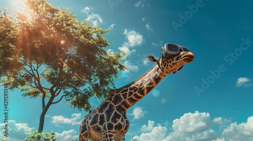 Giraffe Embraces Virtual Reality in a Lush Forest photo