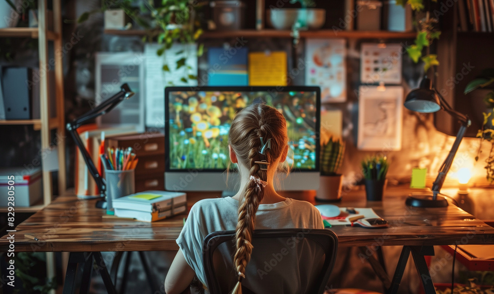 custom made wallpaper toronto digitalYoung student engrossed in digital learning through interactive map software in a cozy home environment