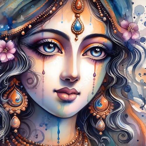 Watercolor Painting of Goddess Sita's Compassionate Eyes © Premium Art