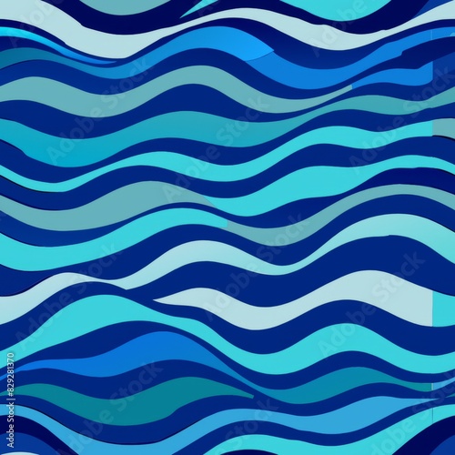 Seamless pattern of wavy lines in shades of blue, evoking the tranquility of ocean waves, Generative AI