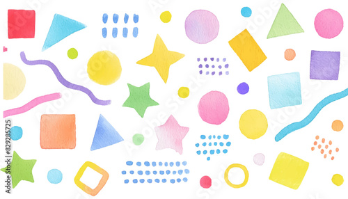 水彩のあしらい　カラフルないろいろな形の素材セット