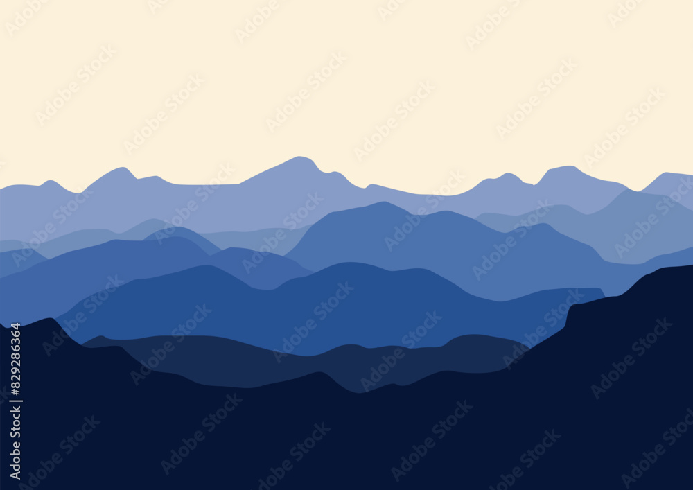 Landscape mountains panorama. Vector illustration in flat style.