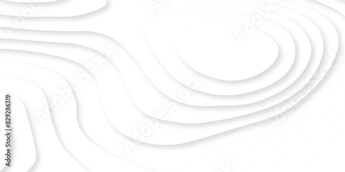 Abstract wavy line paper cut white background. Topographic geometric map relief texture with curved layers and shadow. Abstract realistic papercut image. Vector illustration.