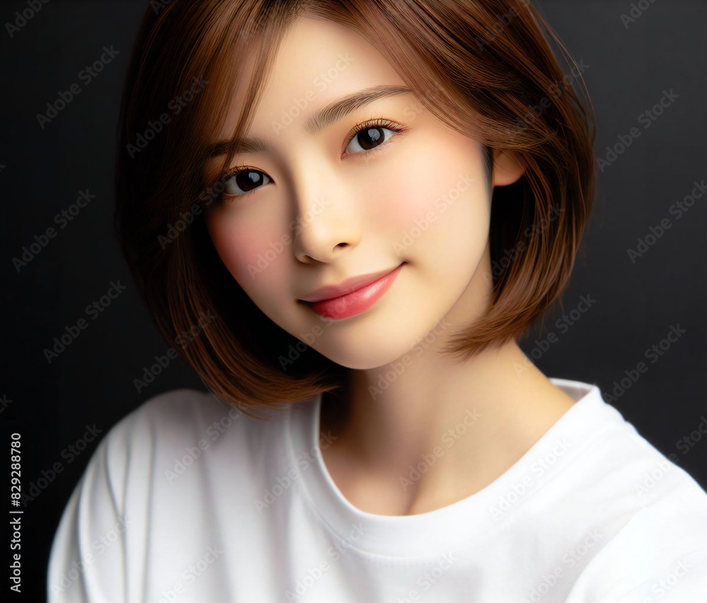 白いTシャツの美女