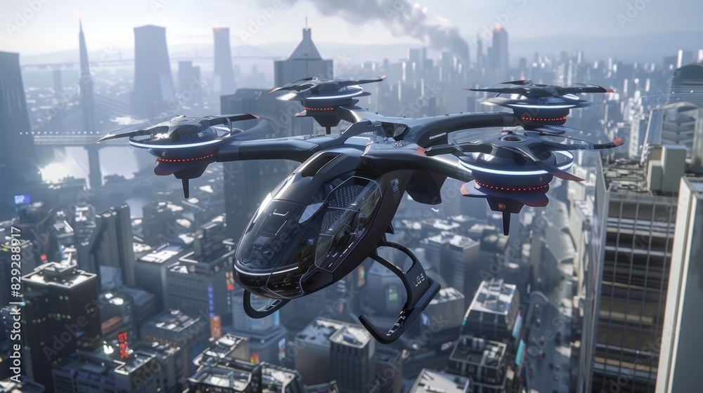 With a sleek and modern design the eVTOLs elevate the citys skyline as they depart from the rooftops. With a sleek and modern design the eVTOLs elevate the citys skyline as they depart from the rooftops.