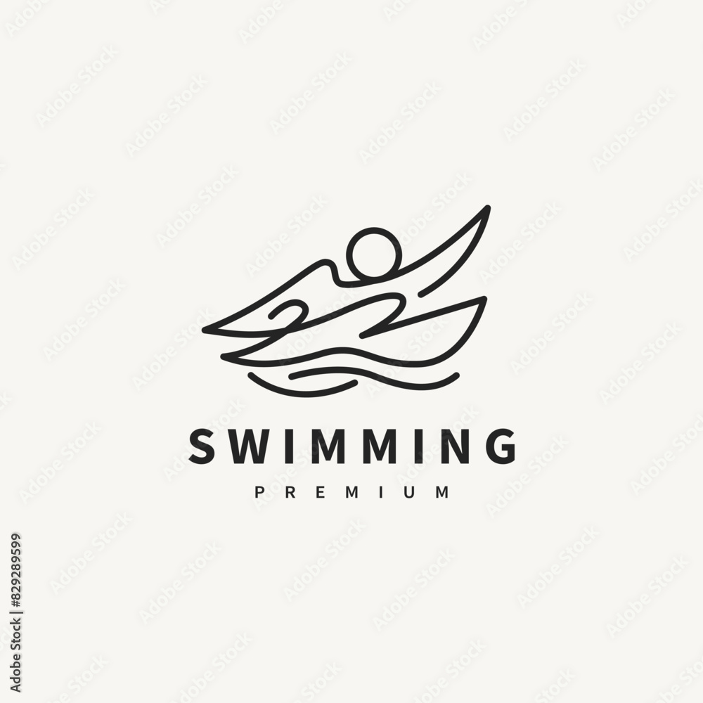 Fototapeta premium swimming logo design with athlete swim and sea wave