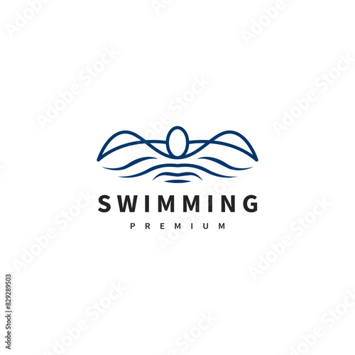 swimming logo design with athlete swim and sea wave 3