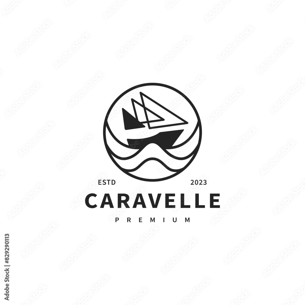caravelle boat icon logo design illustration