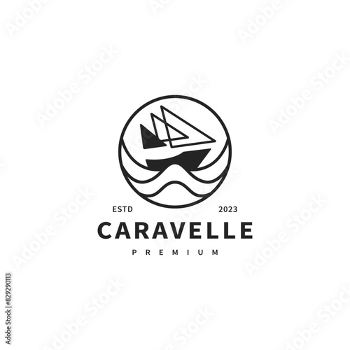 caravelle boat icon logo design illustration