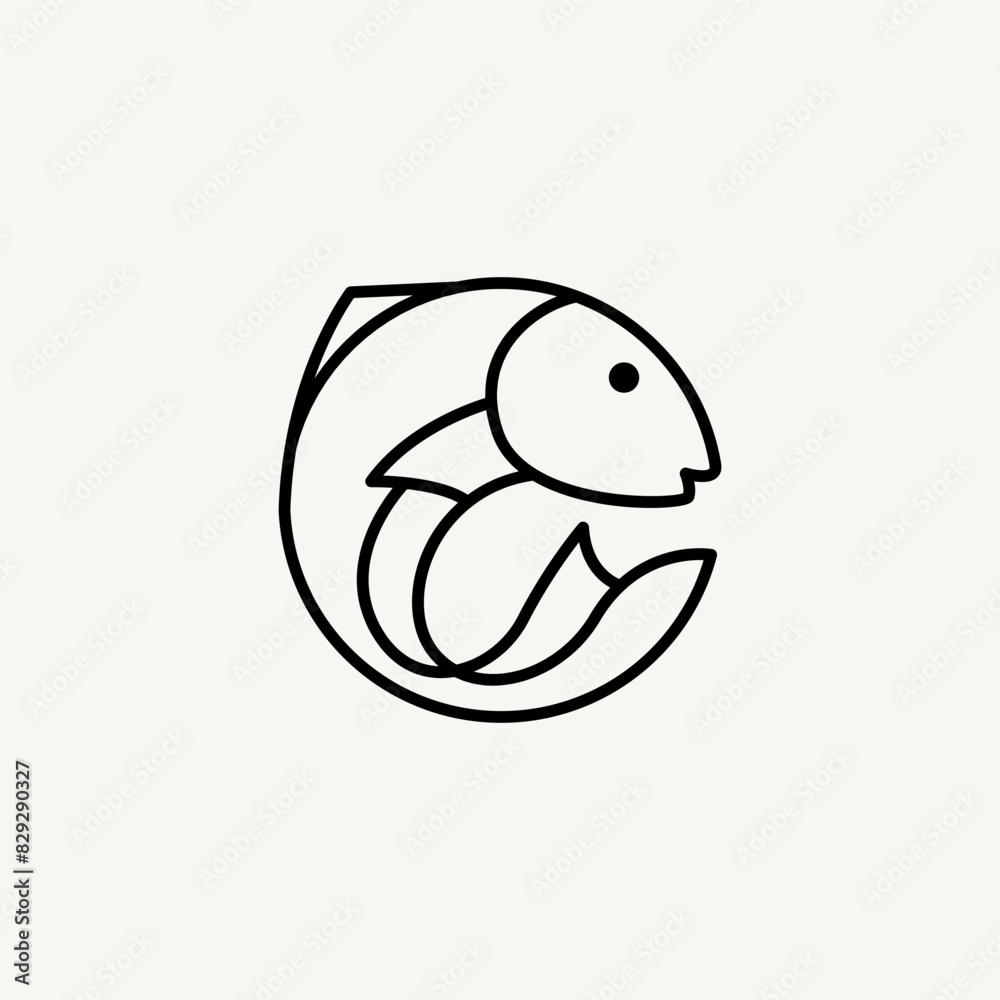 Fish and circle logo design illustration with line art style 2 Fish and circle logo design illustration with line art style 2