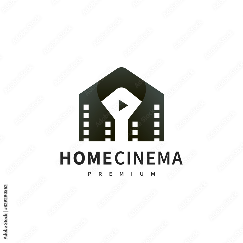 movie productions logo design with house and film icon illustration