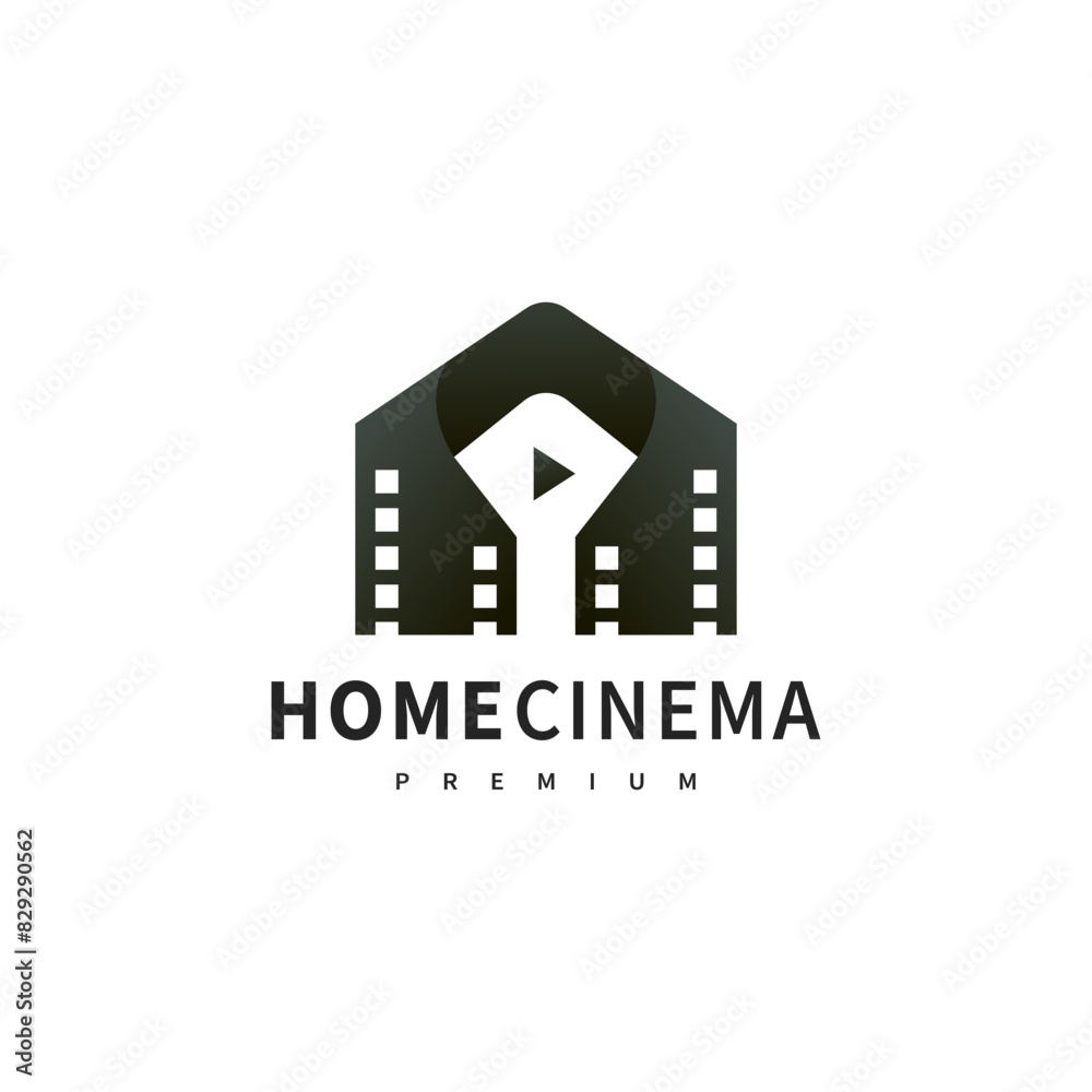 Fototapeta premium movie productions logo design with house and film icon illustration