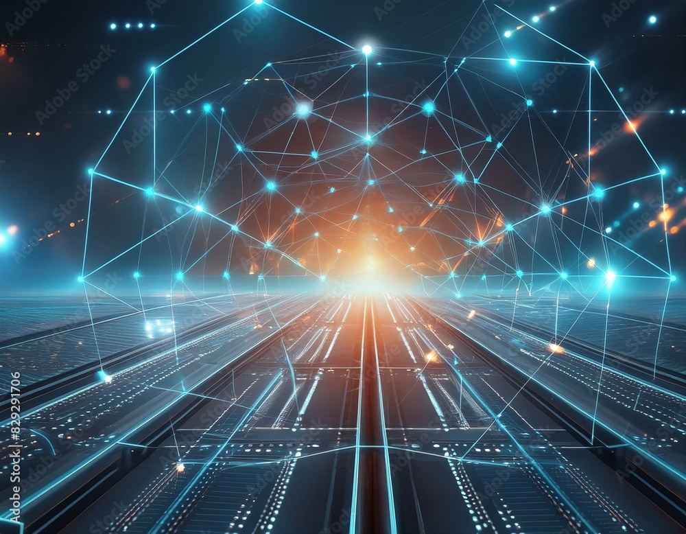 Abstract digital network background with futuristic lines and tech elements wallpaper background