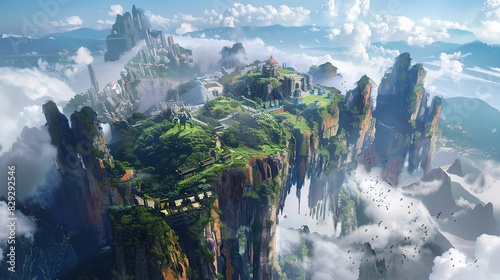 epic view, aerial, sky falling down, digital fantasy landscapes