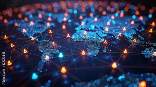 Social network networking concept design. Digital world map with users worldwide connections. Communication technology background. Global connection. Global social media network. World communication 