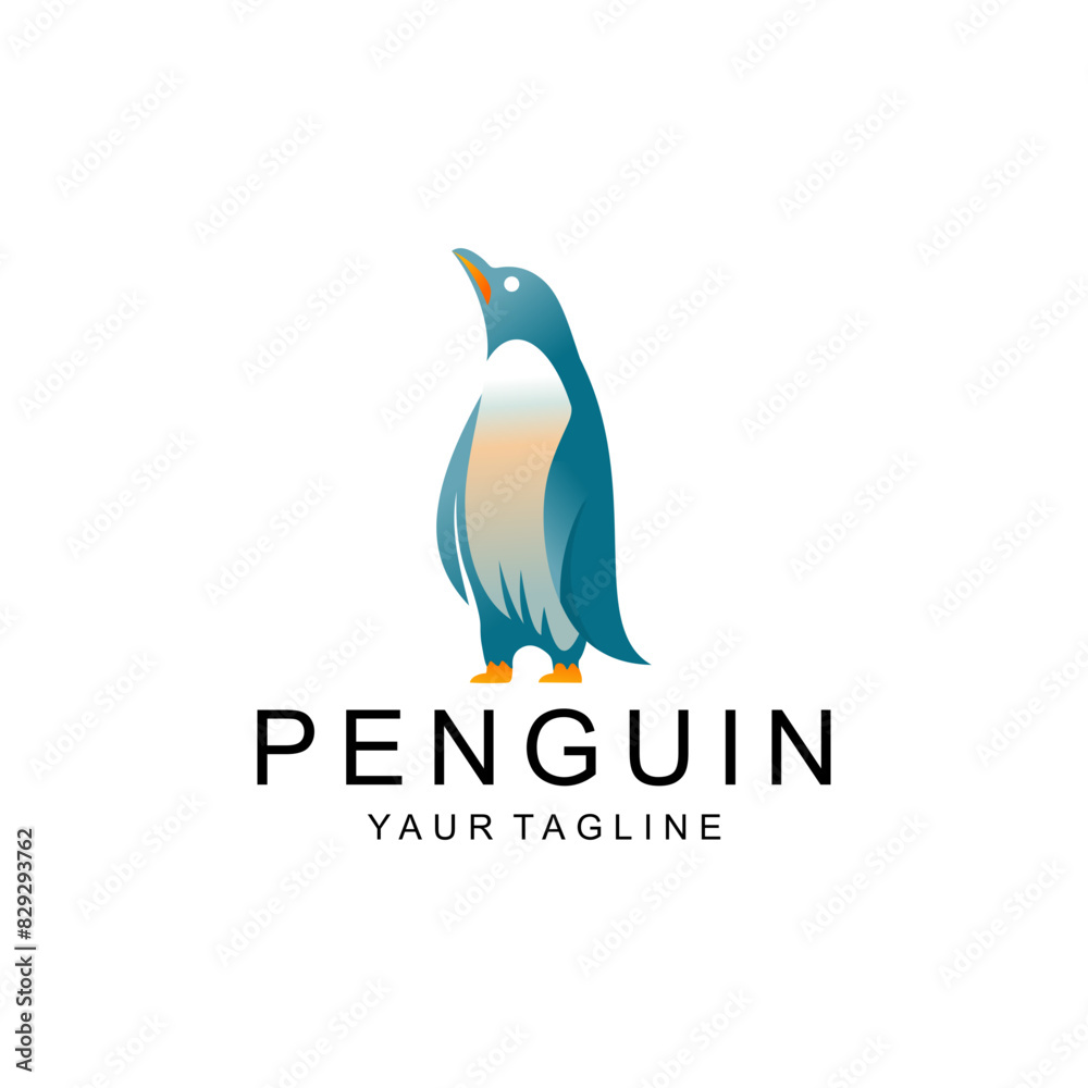 Obraz premium Penguin logo design. Simple and clean simple Penguin Icon vector in a strong combination of blue and gold on a white background, Ideal illustration for business branding