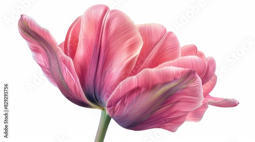 Vibrant Pink Tulip Isolated on White Background in Dicut PNG Style