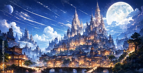 Enchanting Moonlight Fantasy Castle Magnificent Nighttime Architectural Wonders © ran