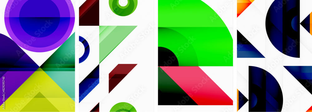 Bright colorful geometric abstract poster background set Bright colorful geometric abstract poster background set