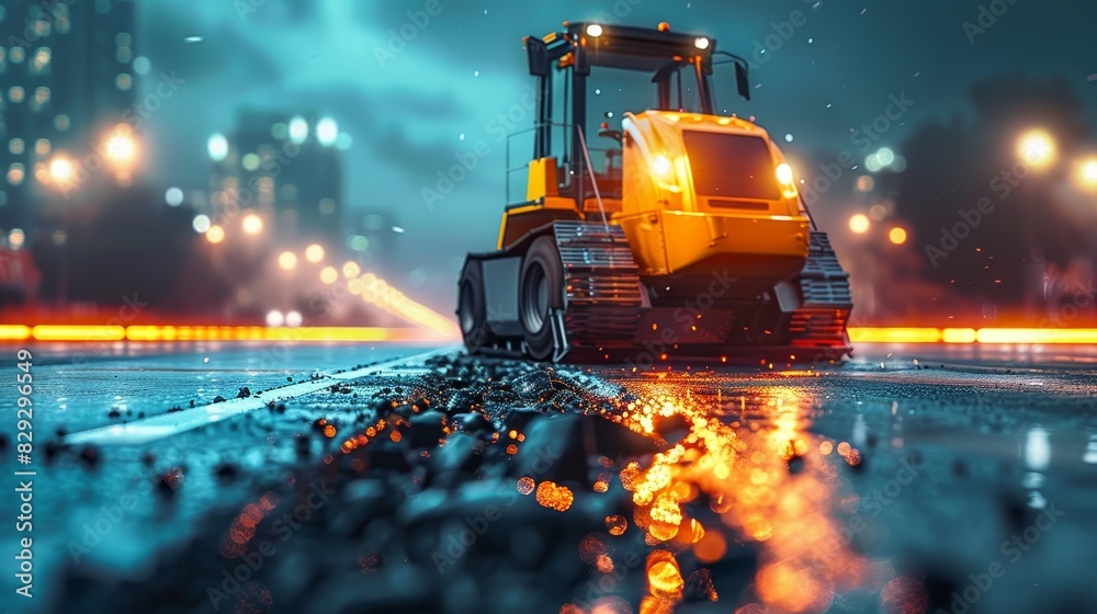 Road construction with powerful machinery paving a new road Road construction with powerful machinery paving a new road