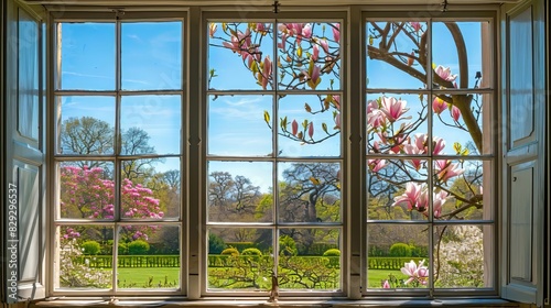 Window House with Lake View and Cheery Blossom Tree
