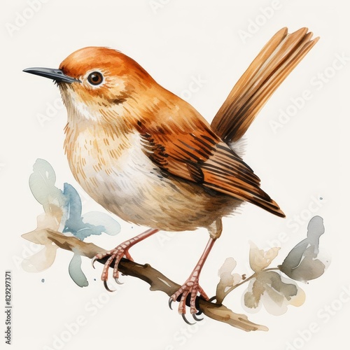 Photo of Other Popular Birds is Wren, Watercolor Clipart style , Isolated on white background photo