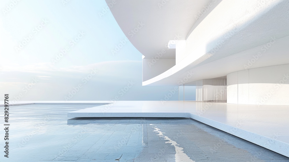 Elegant architectural scene with smooth white surfaces and a clean, open background, highlighting simplicity. Elegant architectural scene with smooth white surfaces and a clean, open background, highlighting simplicity.