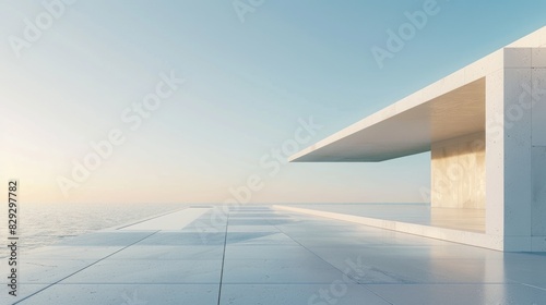Elegant architectural scene with smooth white surfaces and a clean  open background  highlighting simplicity.