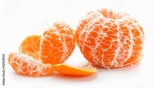 White background cutout of peeled tangerine or mandarin fruit photo