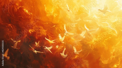 Pentecost illustration, holy fahter, christianity, doves, prayer, bible, 16:9 photo
