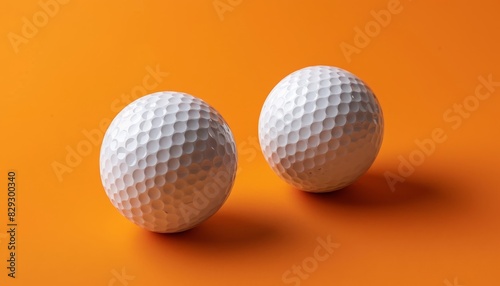 White dimple hockey and golf balls on orange background Sport concept