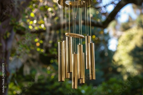 Wind chime made of brass tubules photo