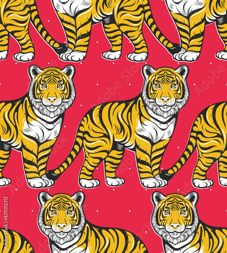 tiger seamless pattern background  artwork fashion for screen shirt fabric print  textile design  cartoon comic animal character design  handdraw illustration.