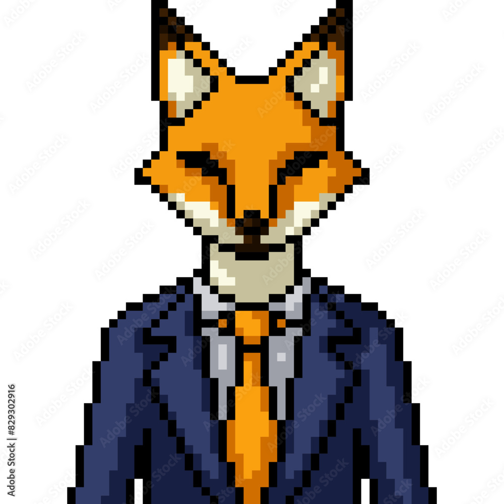 Obraz premium pixel art of fox business suit