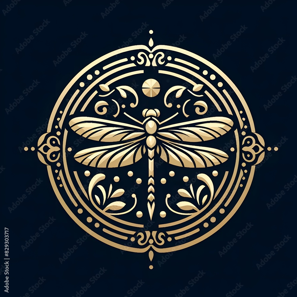 AI Generate of Luxury Dragonfly Logo Concept Stock Vector with Dark Black Background