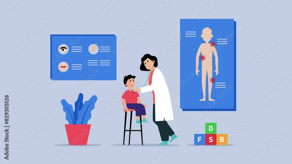 Boy to see Doctor - Character professional physician on workplace cartoon animation Boy to see Doctor - Character professional physician on workplace cartoon animation