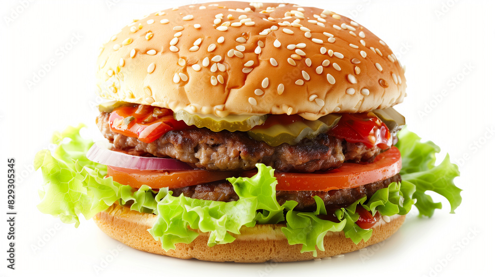 Classic hamburger isolated on a white background Classic hamburger isolated on a white background