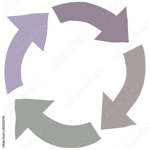 手書き風の4分割したシンプルな矢印のループ_1