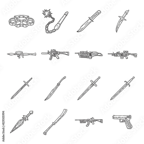 Hand Drawn Weapon No Color Set