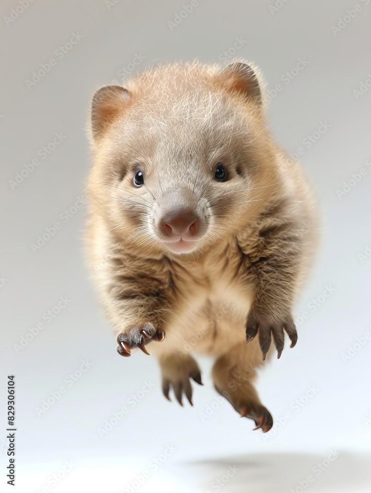 Fototapeta premium Baby coati jumps between two trees.