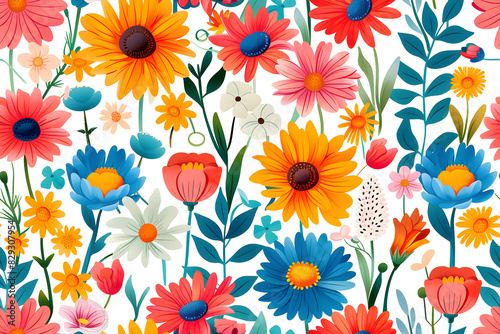 Wallpaper Mural Seamless Whimsical Playful Vibrant Flowers Torontodigital.ca