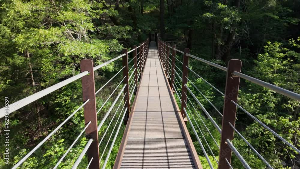 Walking over hiking bridge in the california foothills Walking over hiking bridge in the california foothills