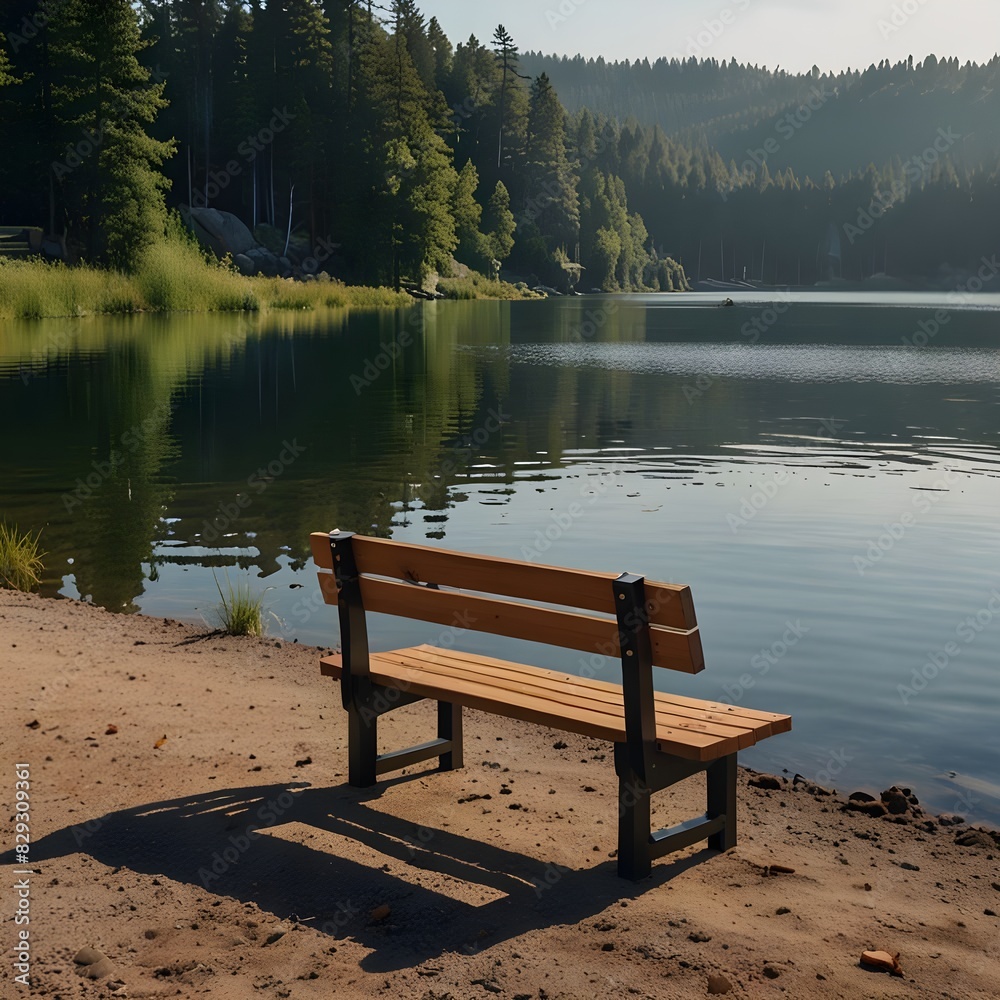 Serene Lakeside Retreat with Open Bible on Bench Serene Lakeside Retreat with Open Bible on Bench