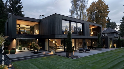 Modern villa with carbonized wood elements  photo