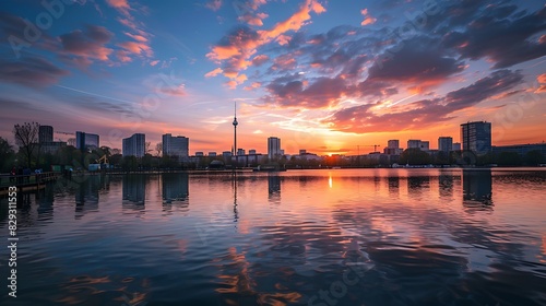 Modern West Berlin Skyline at sunset near Zoo  
