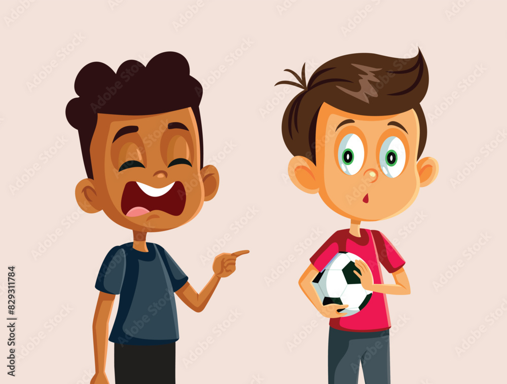Unhappy Boy Crying Over Soccer Ball Vector Cartoon illustration. Hurt player accusing other of foul friends fighting concept drawing
Unhappy Boy Crying Over Soccer Ball Vector Cartoon illustration. Hurt player accusing other of foul friends fighting concept drawing