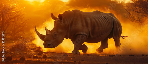Rhino in the African grassland