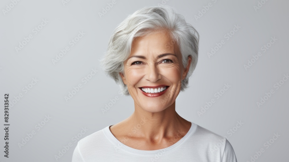 Woman shows off her white teeth after receiving dental implants. Woman shows off her white teeth after receiving dental implants.