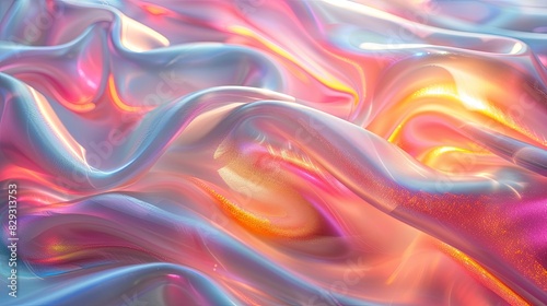 Vibrant Holographic Fabric Waves with Iridescent Colors