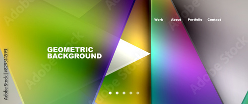 Metal triangles with colorful bright triangles. Geometric modern minimalist design template